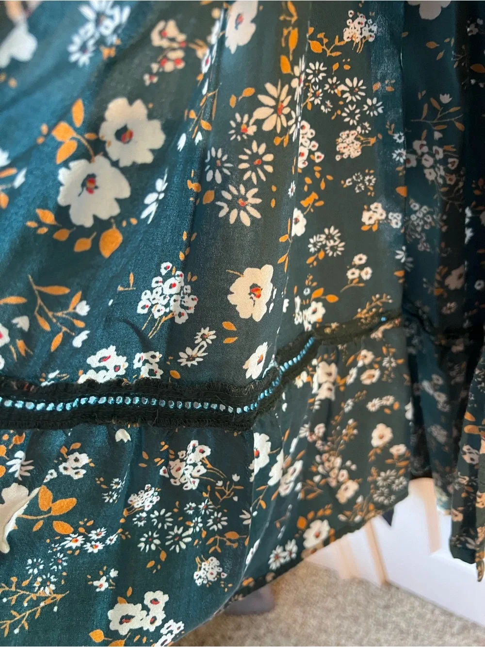 Patrons of Peace Teal Floral Smocked Maxi Skirt - Picture 4 of 5